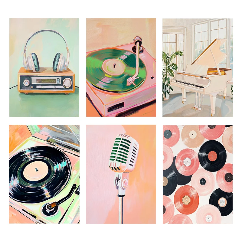 Picture Of Musical Instrument - (Tanpa Bingkai) Poster Seni Musik Retro,