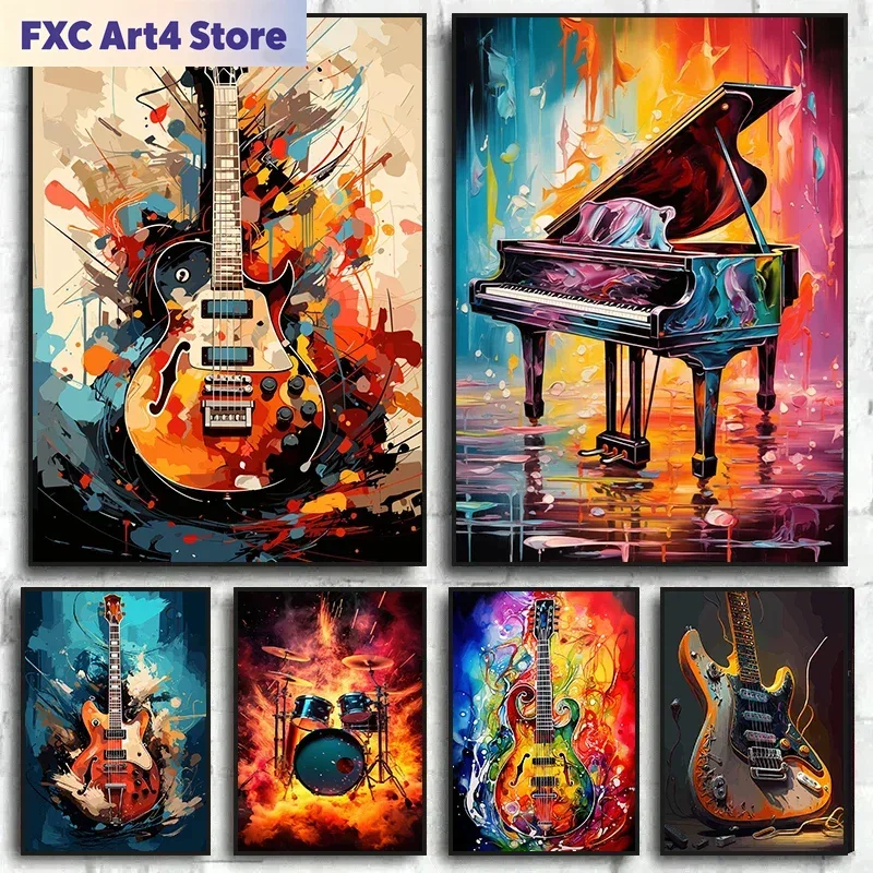 Picture Of Musical Instrument - Seni Abstrak Berwarna-warni Tanpa Bingkai Alat